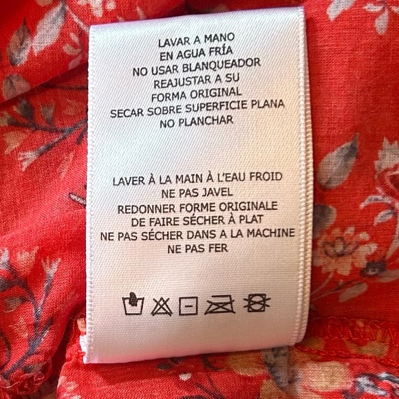 Dear John Red Floral Raw Frayed Hem V-Neck Sleeveless Blouse 100% Cotton EUC M - Picture 9 of 9